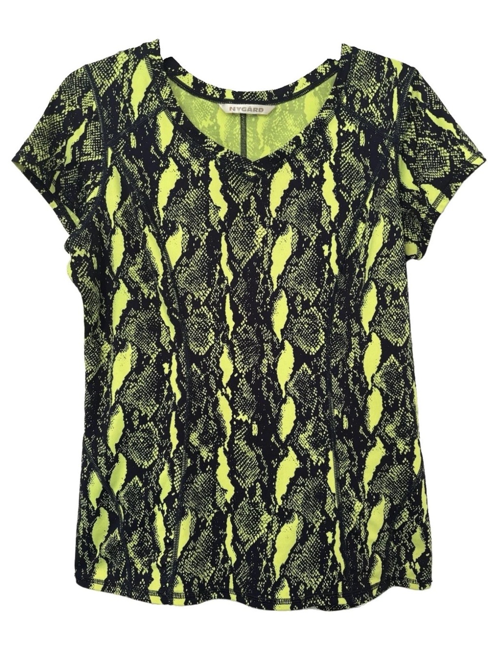 Peter Nygard Neon Lime and Black Snake-Print V-Neck Tee